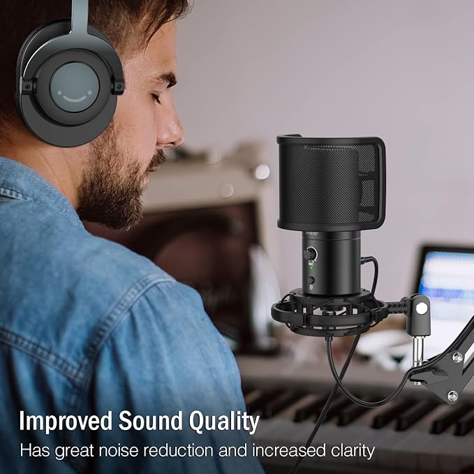 FIFINE T683 USB Microphone Kit with Arm Stand for Podcast, Recording | Studio Mic Bundle for Twitch Discord, Condenser Mic Set for YouTube Zoom, Mute Button & Gain, USB C & A Plug - Image 6