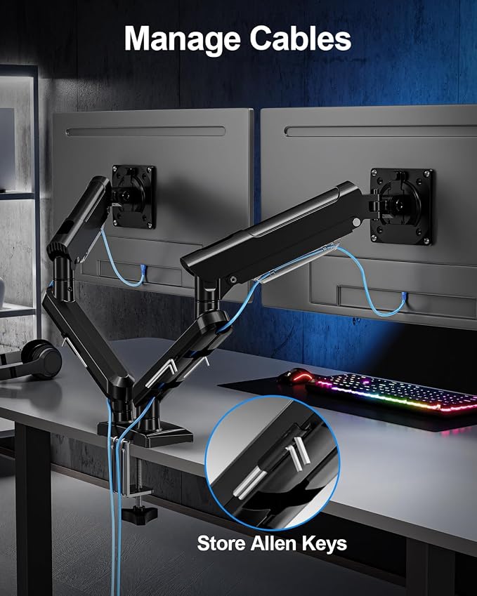 Dual Monitor Arm for 17-32" Computer Screens, Monitor Mounts 22lbs per Arm | Full Motion Monitor Desk Mounts for 2 Monitors, Gas Spring Desk Mount, VESA Mount, Freelift Pro - Image 3