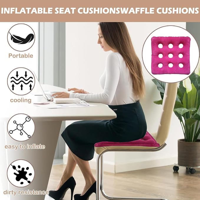 2-Pack Waffle Inflatable Seat Cushions with Pump, 18 Inch Beige 16-Hole Air Cushion for Pressure Relief, Wheelchair, Office Chair, Car Seat & Travel (Red&Beige) - Image 5