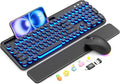Wireless Keyboard and Mouse, Backlit Typewriter with Magnetic Wrist Rest | Phone Holder, Light Up Round Keycaps, Lighting Mouse, 2.4GHz Cordless Set for Mac, Windows, PC, Laptop, SABLUTE by SABLUTE