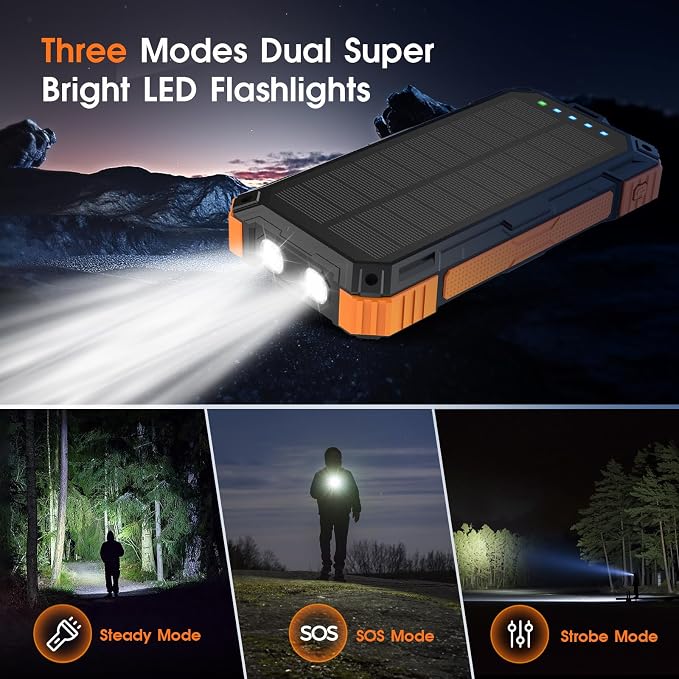 Solar Power Bank,49800mAh Wireless Portable Phone Charger with Built-in 4 Cables,22.5W Fast Charging External Battery Pack PD 3.0 USB-C In/Output for iPhone,iPad,Android,Perfect for Camping, Hiking - Image 7
