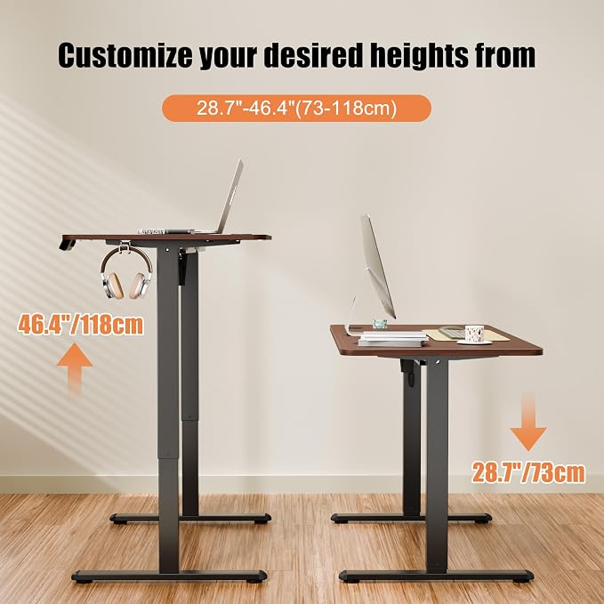 47"x24" Standing Desk, Height Adjustable Sit-Stand Home Office, Walnut | Electric Adjustable Standing Desk, Sit to Stand Computer Office Desk with Splice Board, Memory Preset, Lifts 28.7''-46.5" - Image 4