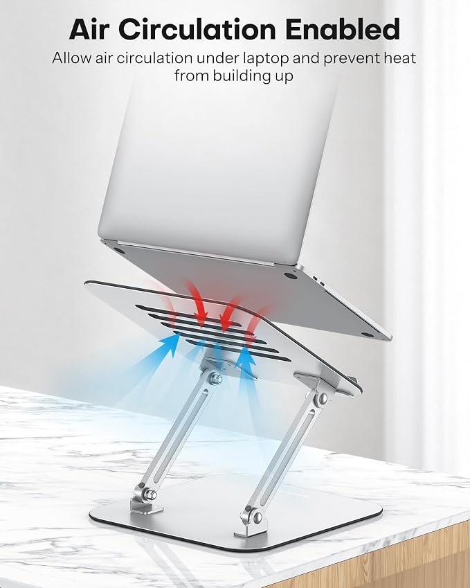 OMOTON Laptop Stand, Adjustable Metal Foldable Riser 10-17.2", Silver | Ergonomic Cooling Laptop Holder, Height Adjustable to 270mm for Sit-Stand, Portable Travel - Image 7
