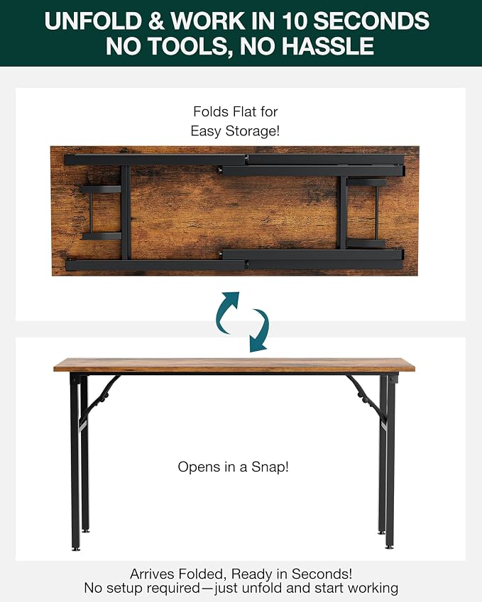 Small Folding Computer Desk – Portable 55.1 Inch Foldable Laptop Table, Collapsible and Compact for Easy and Fast Setup, Lightweight for Small Spaces, Home Craft and Study Use, Rustic Brown - Image 3