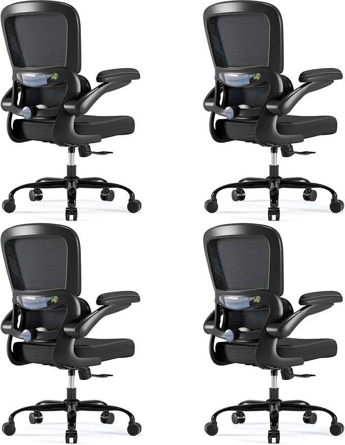 TRALT Ergonomic Office Chair Desk Chair with Adjustable Lumbar Support | Desk Chair Comfy with Flip-up Armrests Ergonomic Chair - Mesh Computer Chairs for Adults, 330lbs, PU Leather (Black, 4) by TRALT