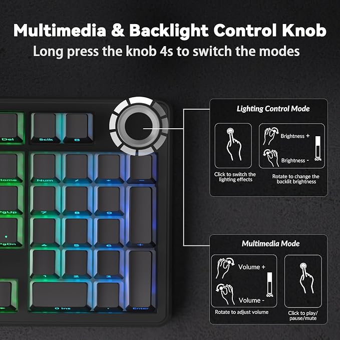 AULA F99 Pro Wireless Mechanical Keyboard-Silent Version,BT5.0/2.4GHz/USB-C Hot Swappable Custom Keyboard,Gasket Structure,Pre-lubed Linear Switches RGB Backlit Computer Gaming Keyboards,Black - Image 8