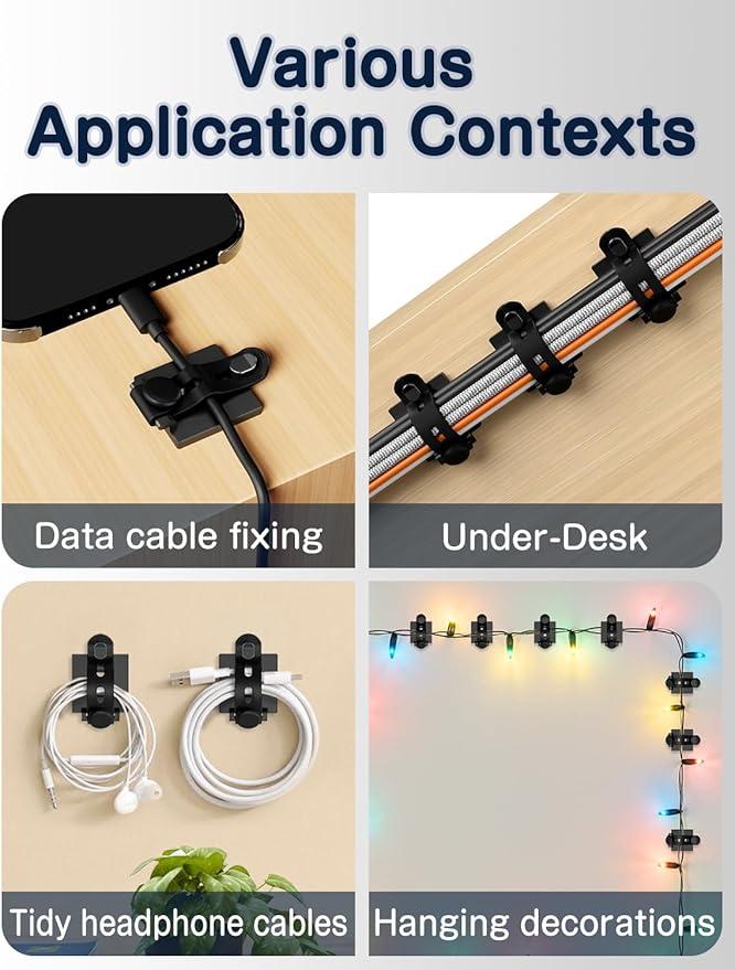 Viaky Adjustable Cable Management Under Desk,10-Pack,Adhesive Cable Clips | 10 Wire Management Holder with 10 Cable Ties & 10 Screws,5 Cable Straps,Wire Organizers for Cords Home Office Behind TV - Image 6