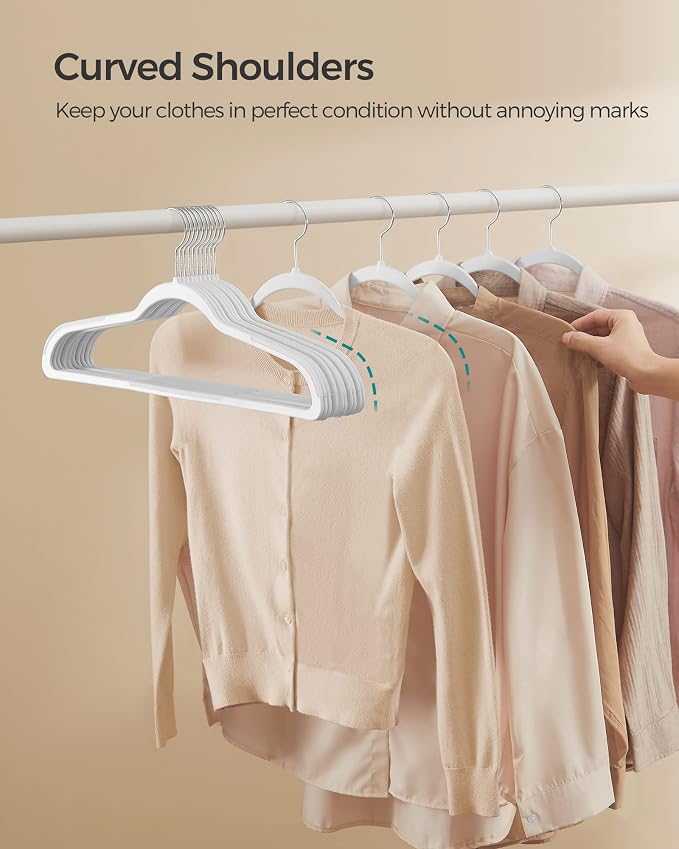 SONGMICS Plastic Clothes Hangers, Pack of 50, Space-Saving | 0.2 Inches Thick, 17.7 Inches Wide, 360° Swivel Hook, Cloud White, BREANNA Collection UCRP050W05 - Image 7
