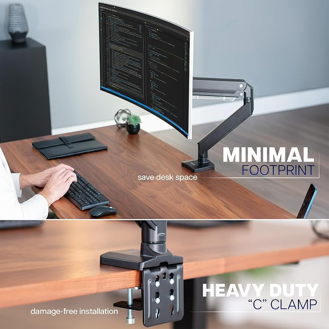 VIVO Premium Aluminum Monitor Arm for Ultrawide Screens up to 49 inches and 33 lbs, Heavy Duty Single Desk Mount, Pneumatic Height, Max VESA 100x100, Black, STAND-V101G1 - Image 8
