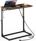 C Shaped End Table with Charging Station, Large C-Table End Table Adjustable Height Side Table for Couch, Couch Table Slide Under Sofa Table TV Tray Table for Sofa, Living Room, Bedroom,Brown by Vagusicc