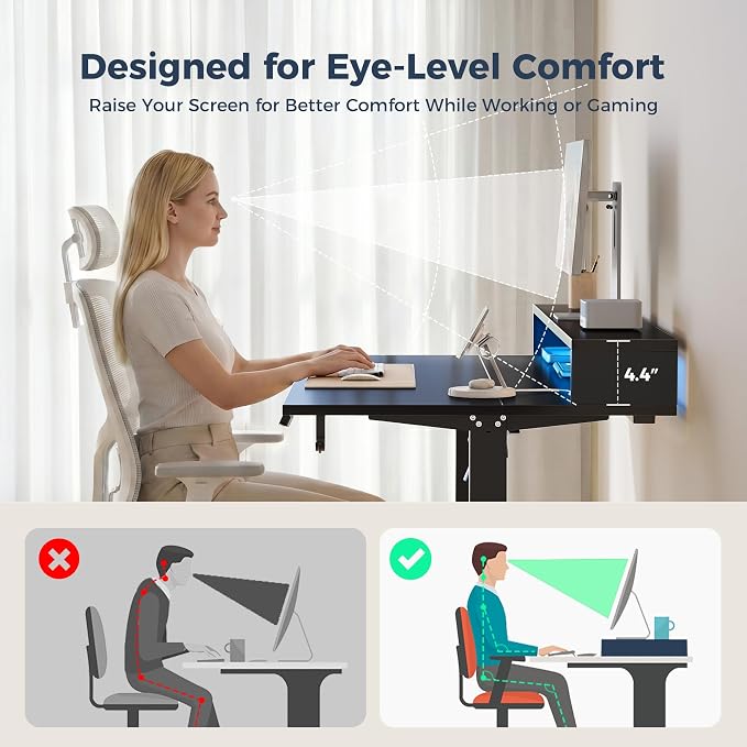 Klicelor Electric Standing Desk with Shelf, 48 Inch Height Adjustable Desk with Power Outlets & LED, Sit Stand Up Table with Monitor Stand, Computer Workstation for Home Office, Black - Image 8