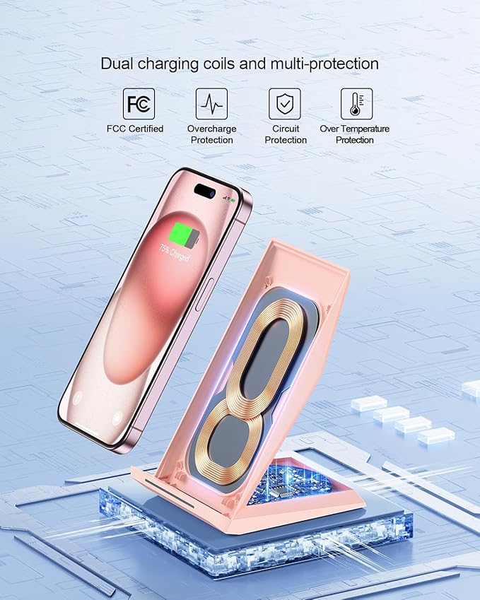 NANAMI Wireless Charger 2 Pack Desktop Fast Wireless Charging Stand | Compatible iPhone 17/17 Air/16/15/15 Pro/15 Pro Max, Nightstand Phone Charger Dock for Samsung Galaxy S26/S26+/S25/S24 - Image 3