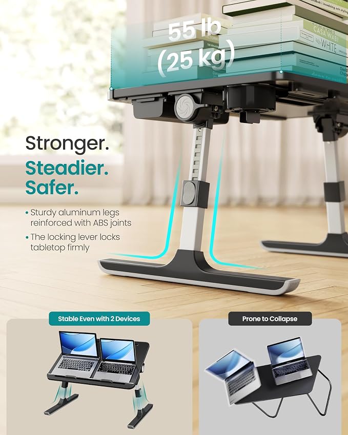 SONGMICS Bed Laptop Desk, Foldable Bed Desk for Laptop, 15.7 x 22 Inches Large Desktop, 120° Stepless Tilt, Adjustable Height, Cup Holder, Tray, Portable Bed Sofa Table, Ink Black ULLD113BC01 - Image 3