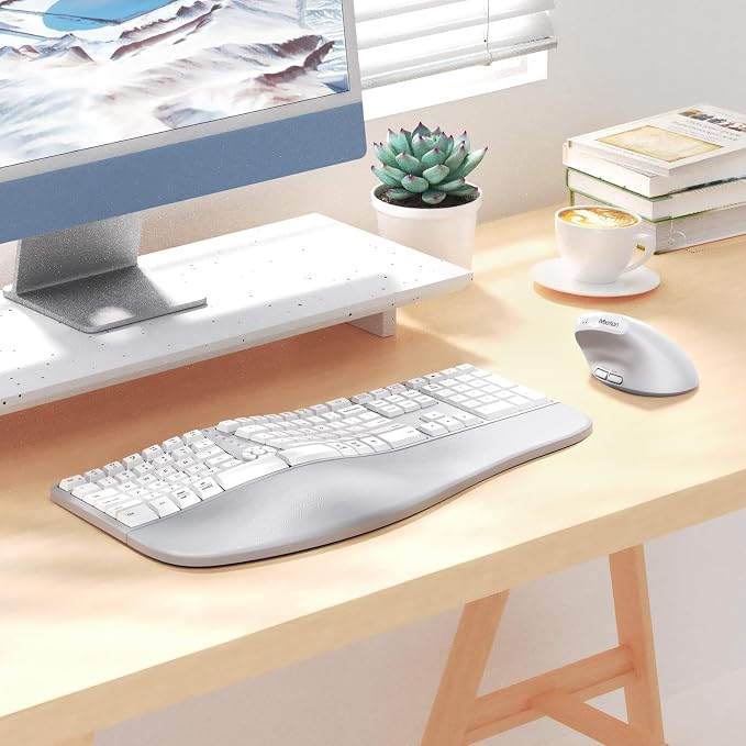 MEETION Ergonomic Keyboard and Mouse Combo, Split Wireless Design, Gray | 2.4G split keyboard with cushioned palm rest and vertical mouse, full-size natural typing design, for Windows and Mac - Image 7