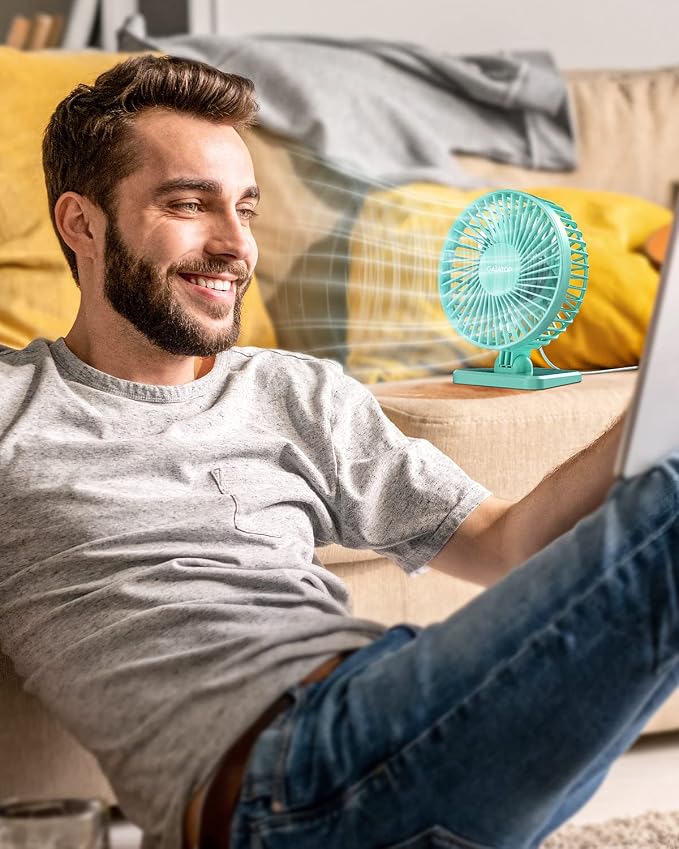 Gaiatop USB Desk Fan, Personal Portable Quiet Small Table Desktop fan | Powerful Mini 3 Speeds, Adjustable Head, for Cooling Home Office Car Summer Travel Gifts Green - Image 2