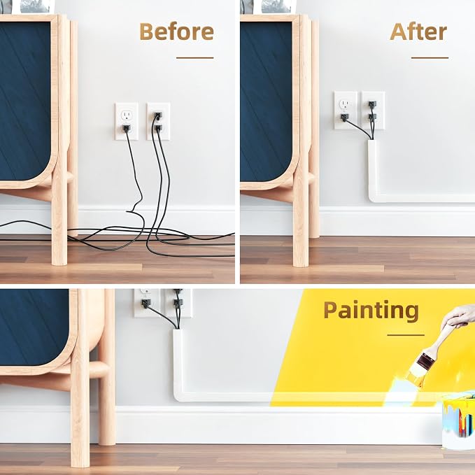 Delamu TV Cord Hider Wall, 142in Cable Hider, Large Cord Covers for 3-4 Wires on Wall, Paintable Wire Hiders Wire Covers for TV Cords on Wall, TV Cable Management Raceway, 1.18in W x 0.67in H, White - Image 4