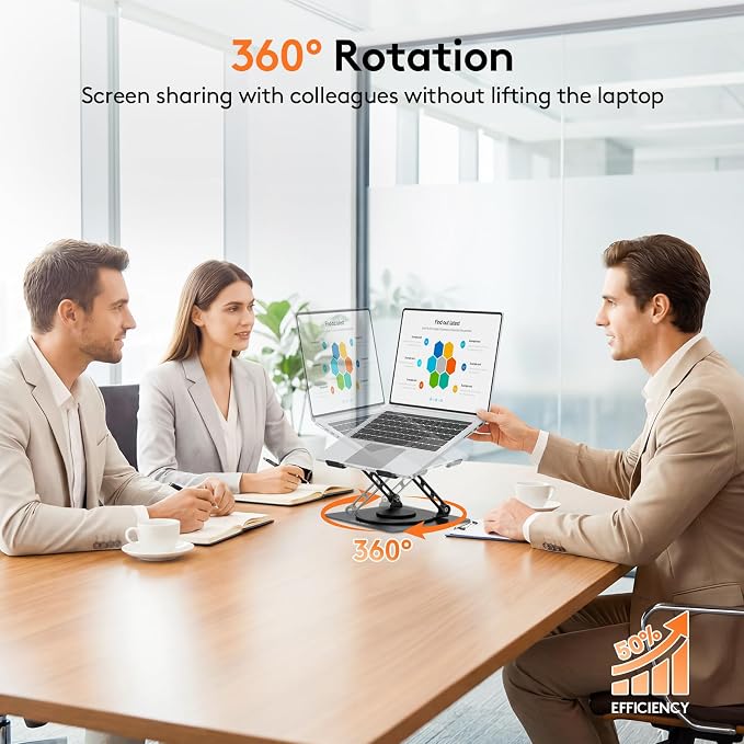 TECKNET Laptop Stand for Desk, 360° Rotating Laptop Stand for 10-17" Laptop | Ergonomic Foldable Height Adjustable Computer Riser for Office, Home, Remote Work Compatible with MacBook, HP Laptops, Black - Image 3