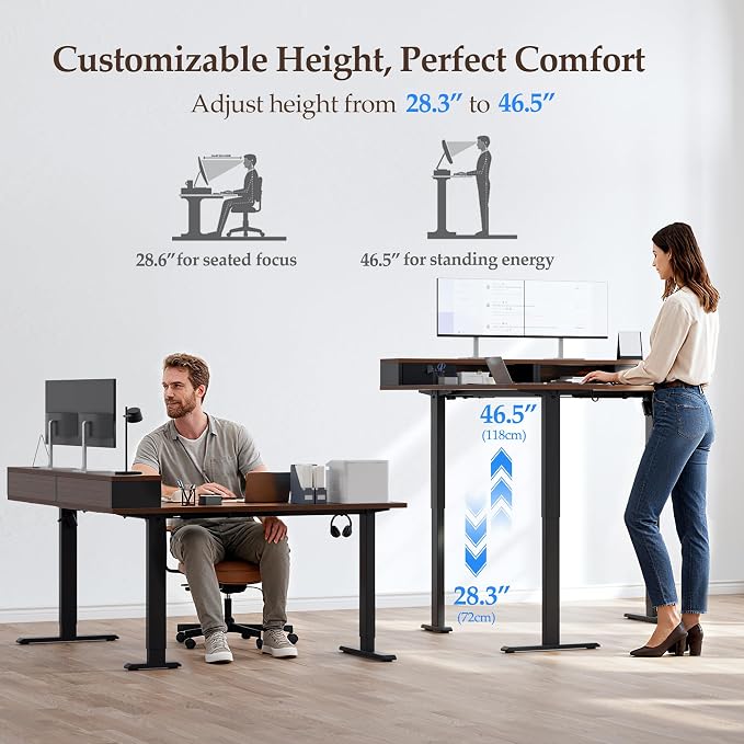 Klicelor L Shaped Electric Standing Desk 63 x 55.1 inch with Shelf, Height Adjustable Corner Desk, Sit Stand Desk with Storage Shelf, Home Office Computer Table, Dark Walnut - Image 5