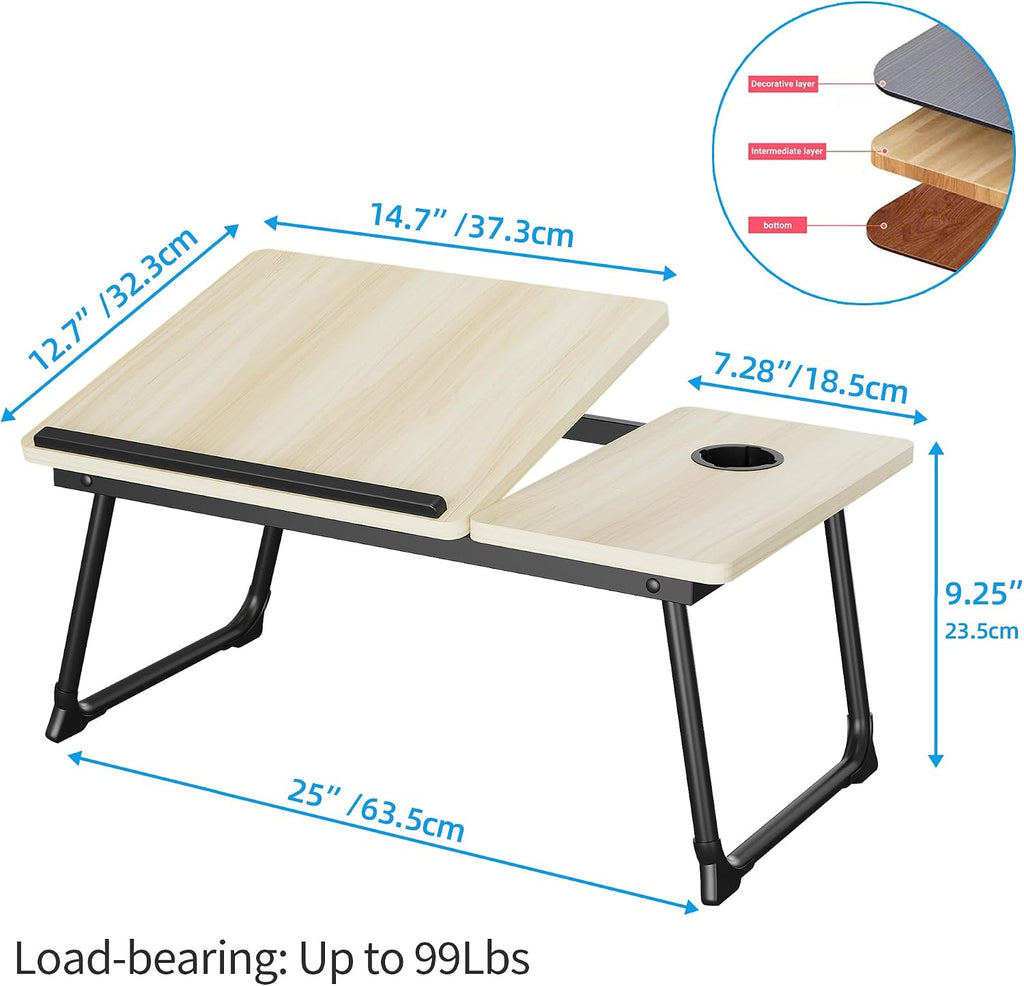Adjustable & Portable Lap Desk for Laptop - Folding Bed Tray for Eating, Writing, Couch, and Breakfast in Bed. Ideal Laptop Stand and Small Computer Desk for Adults. (White Maple) - Image 3