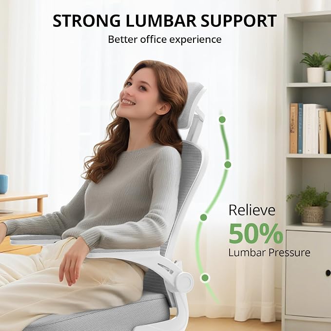 Office Chair|330LBS Capacity Ergonomic Desk Chair | High Back Computer Chair,Long Hours Comfortable,Rolling Swivel,Flip-up Armrests,Home Office - Image 3