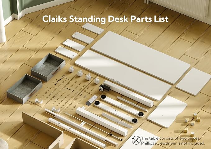 Claiks Standing Desk with Drawers & Wheels, 2 Height Shelf 59inch White | 2 height adjust shelf, tabletop drawers, felt fence design, sturdy supports 176 lbs, 4 wheels, 2 tire monitor stand - Image 7