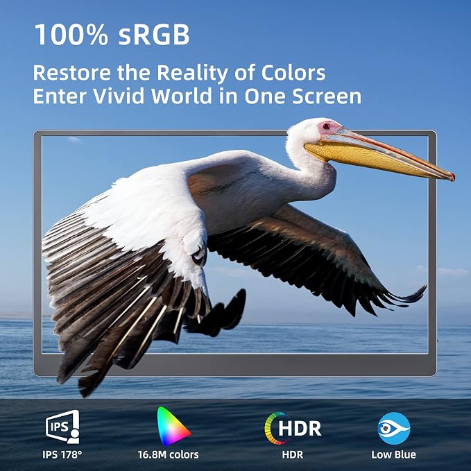 Upperizon Portable Monitor 15.6" 4K UHD 3840X2160 100% sRGB 60Hz IPS HDR HDMI USB-C Travel Monitor for Laptop MacBook PC Surface PS5 Xbox, Second Screen with Cover & Speakers, VESA Compatible - Image 2