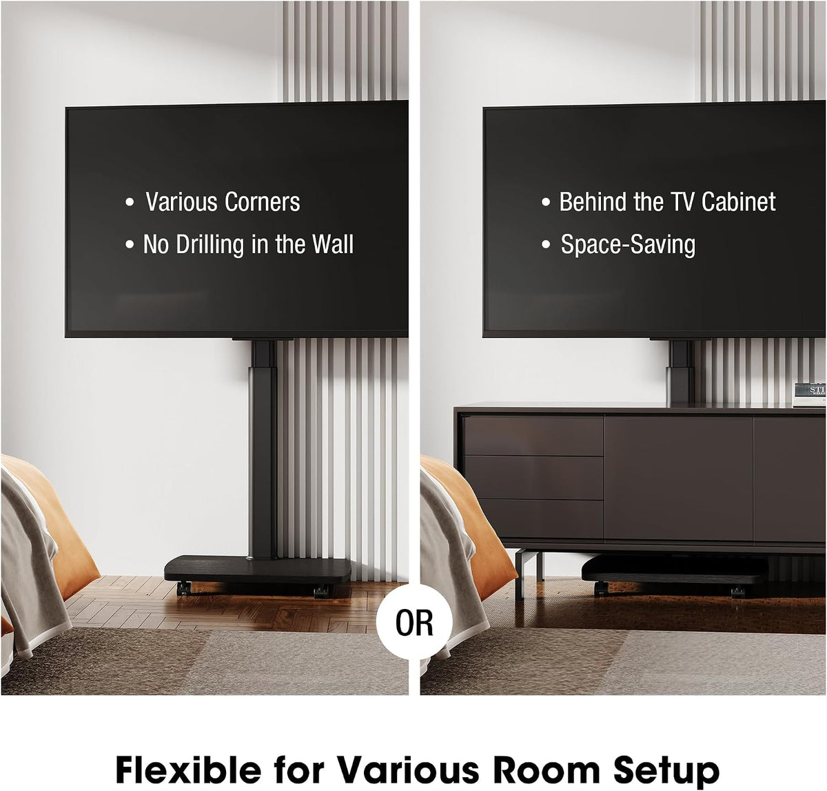 Tall Rolling TV Stand with 90° Rotation & 12° Tilt, 10-Height Adjustable Mobile TV Stand for 32-65 Inch TVs, Portrait/Landscape TV Cart for Home Office Studio, Black - Image 8