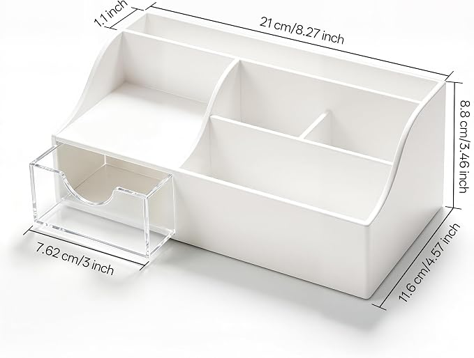 HBlife Acrylic Desk Organizer with Drawer, Pen & Pencil Holder, Multifunctional Desktop Caddy for Office Supply and Organization - Image 2