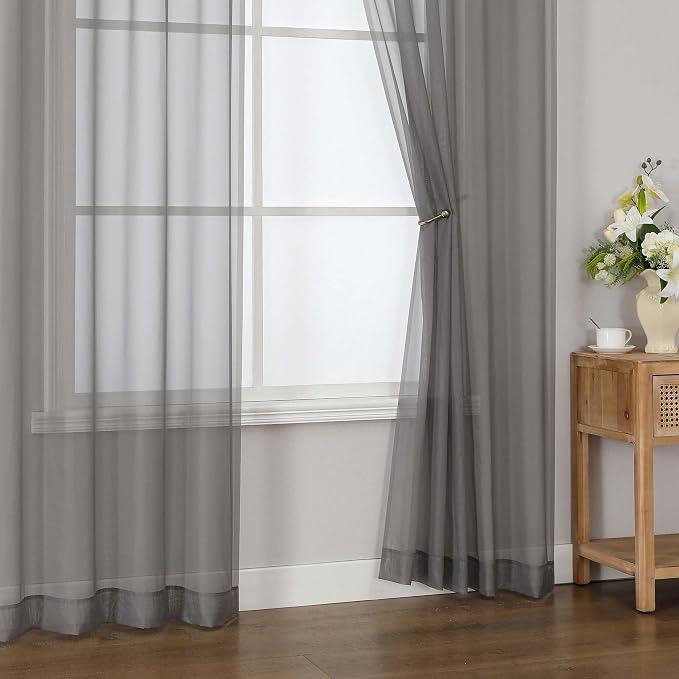 Charcoal Grey Sheer Curtains 63 Inch Length for Living Room 2 Panels | Light Filtering, Rod Pocket, Soft Airy Voile Sheer, Bedroom Window Treatments, Airy Soft Fabric,2 Pcs Each 42"W X 63"L - Image 9
