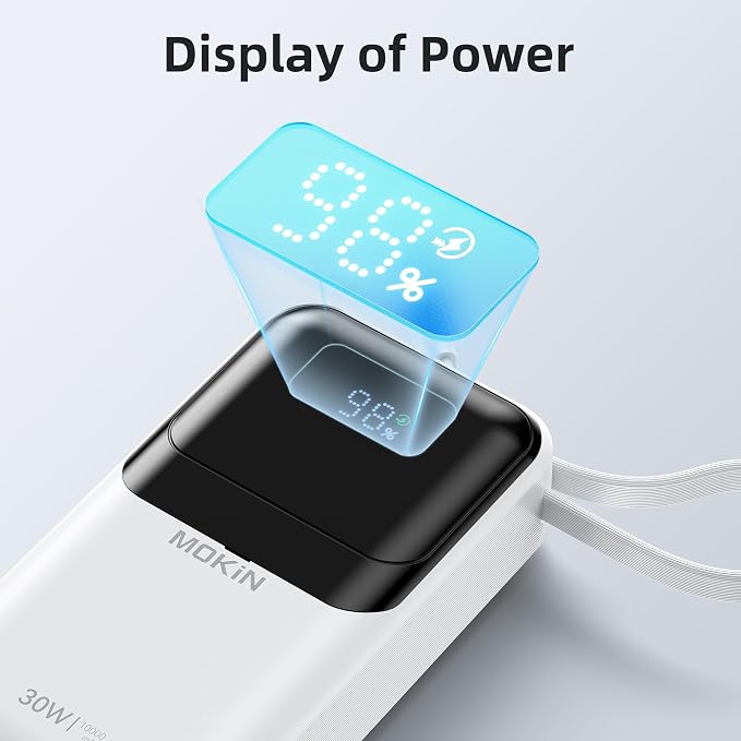 MOKiN Portable Charger, 10000mAh 30W Power Bank Fast Charging, Phone Battery Pack with Built in Cable, 4 Outputs, Travel Compact Powerbank USB C for iPhone iPad Pro MacBook Air Samsung - Image 7
