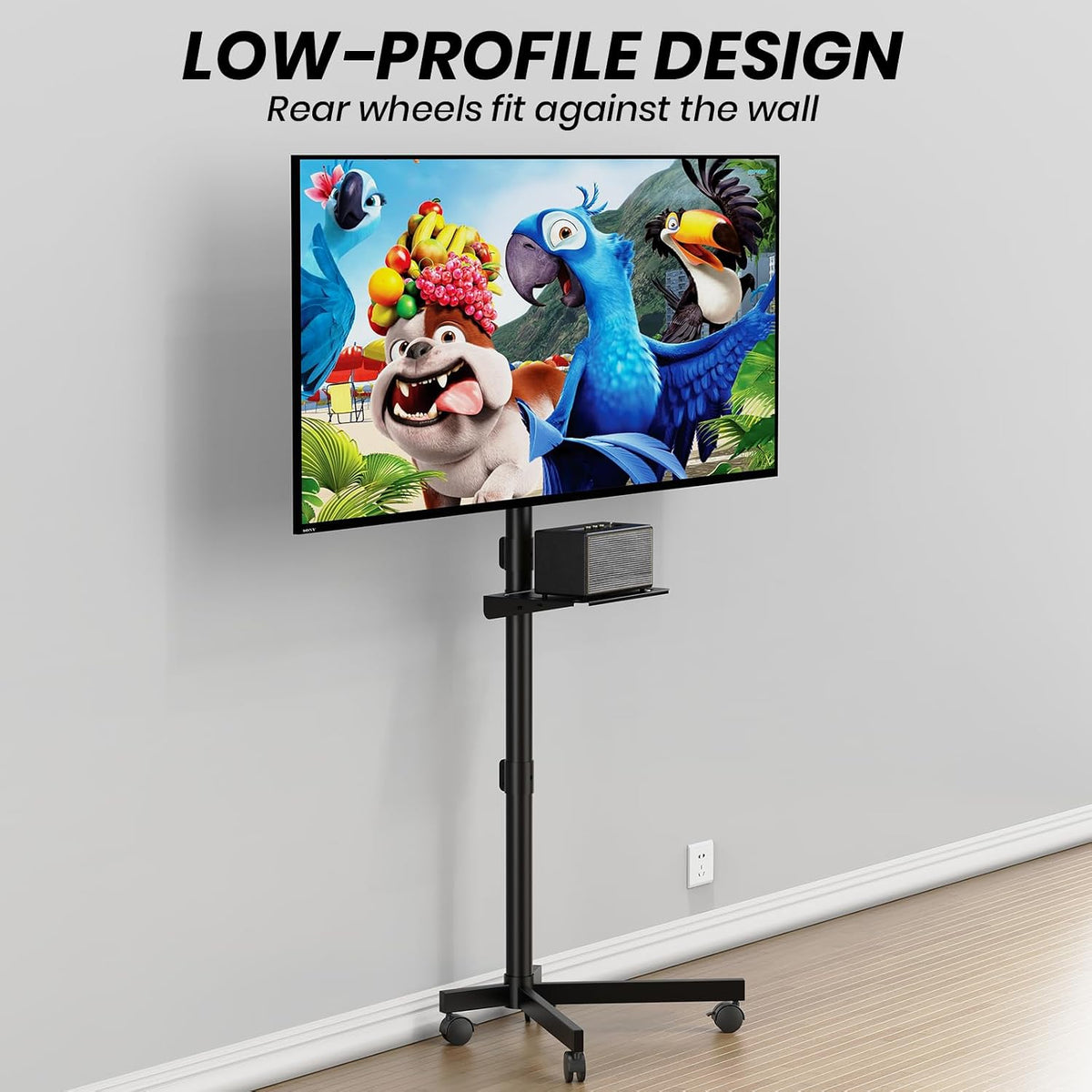 Mobile TV Cart for 23-60 Inch LCD LED OLED Flat Curved Screen TVs - Height Adjustable Rolling Floor Stand with Shelf and Locking Wheels - Up to 88lbs, Max VESA 400x400mm, Black - Image 5