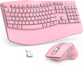Wireless Keyboard and Mouse Combo, 2.4G Full Size Wave Keys Ergonomic Keyboard with Wrist Rest and 3-Level DPI Adjustable Wireless Ergonomic Mouse for Windows, Mac OS Desktop/Laptop/PC(Pink) by Unknown