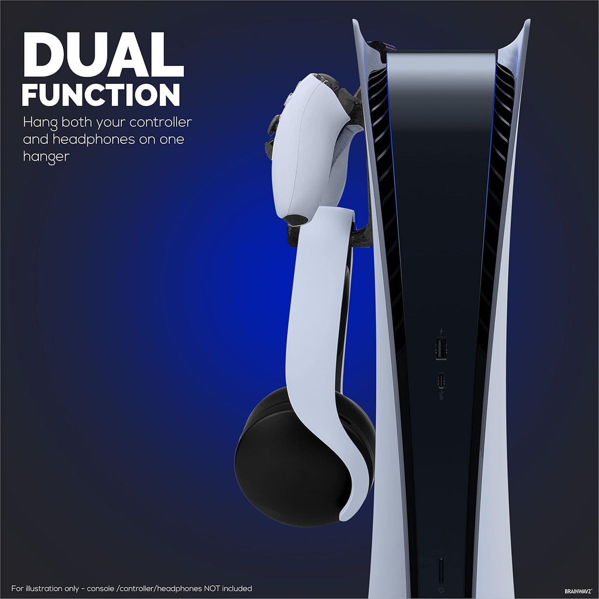PS5 Game Controller & Headphone Hanger Console Mount for PlayStation PS5 DualSense Gamepad, Hook-On Hanger Bracket - Black - Image 4