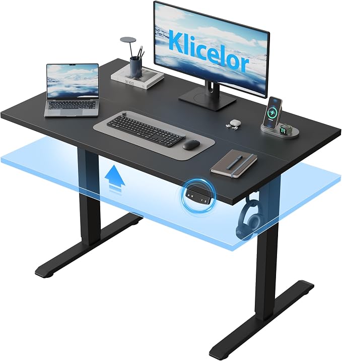Klicelor 40 Inch Electric Standing Desk, Height Adjustable Office Desk, Sit Stand Up Computer Desk with Memory Preset, Two-Piece Desktop, Black by Unknown