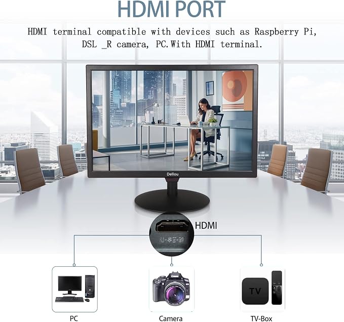 20 inch Monitoring Surveillance Display Security Camera Monitor | Multifunction Interface BNC, HDMI, AV, VGA, USB, PC Input CCTV Computer Monitor Built-in Speaker 1600x900 Full HD - Image 3