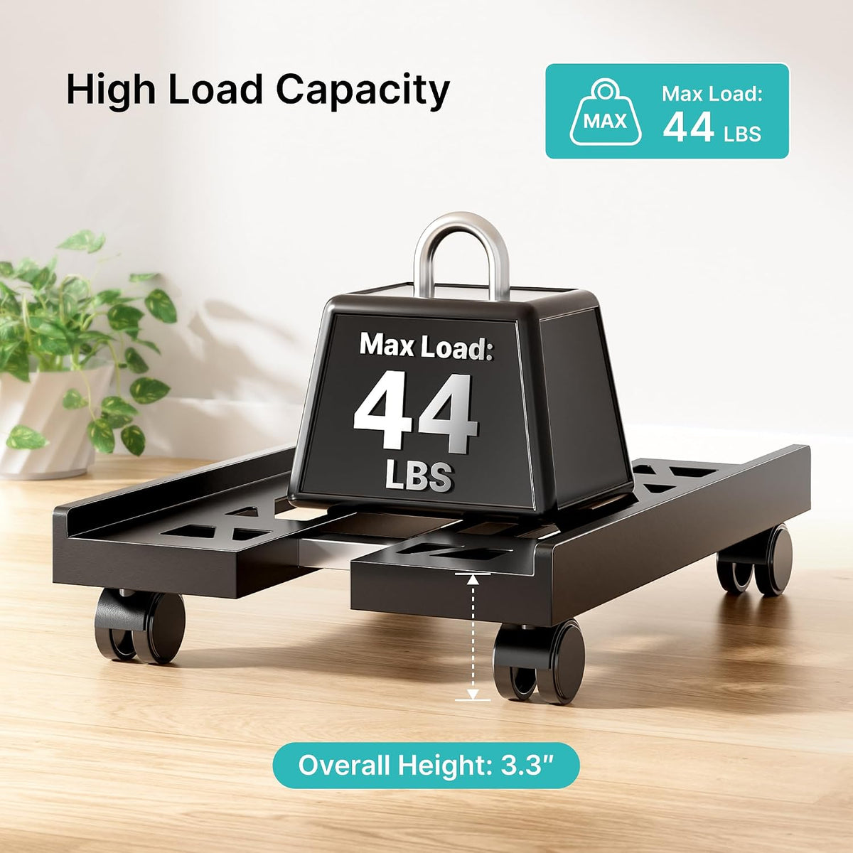 PC Stand for Floor, Adjustable CPU Stand with 4 Rolling Wheels, Black - Image 5