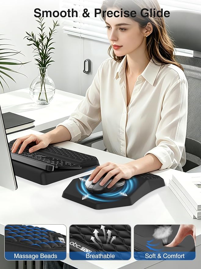Ergonomic Wrist Rest with Keyboard Stand and Mouse Pad for Easy Typing | Keyboard Holder with Storage Slot, Mousepad for Carpal Tunnel Pain Relief with Massage Bulge and Slow Rebound Memory Foam - Image 8