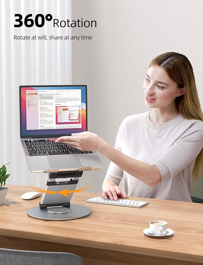 Nulaxy 18" Height Telescopic 360 Rotating Aluminum Laptop Stand Desk Silver | Ergonomic Computer Holder Riser with Heat-Vent, Standing Desk Converter Holds 22 Lbs for Office Desk Use Fits 10-17" Laptops - Image 2