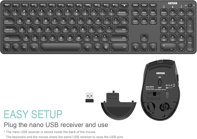 Arteck 2.4G Wireless Keyboard and Mouse Combo Ultra Slim Full Size Keyboard Keyboard and Ergonomic Mice for Computer Desktop PC Laptop and Windows 11/10/8/7 Build in USB-C Rechargeable Battery - Image 4