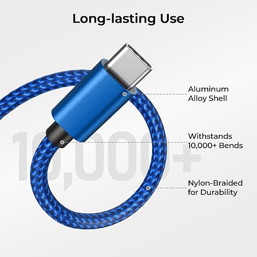 Basesailor for iPhone 17 16 Pro Max Charger Cord,USB to USB C Cable,Type C Charging Power Cord for Apple 17e 15 iPad 10 Air 4 5,Samsung Galaxy S26 S25 S24 S23,Blue,2Pack 3.3FT(1M) - Image 3