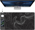 TopMade Mouse Pad with 15W Fast Wireless Charging, 31.5"x15.75" XXL Large Gaming Waterproof Desk Pad with Ultra-Smooth Surface, Non-Slip Base, Computer Desk Mat, Black Topographic Map #2 by TopmadeProduct-Ordernow
