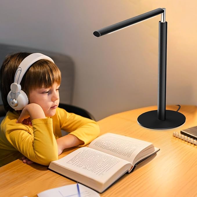 Metal LED Desk Lamp, 16" Dimmable Desk Light with Base, 15W 1200LM, Adapter Included, Color & Brightness Adjustable, Modern Tall Table Lamp for Home Office Reading Study Task Laptop, Black - Image 8