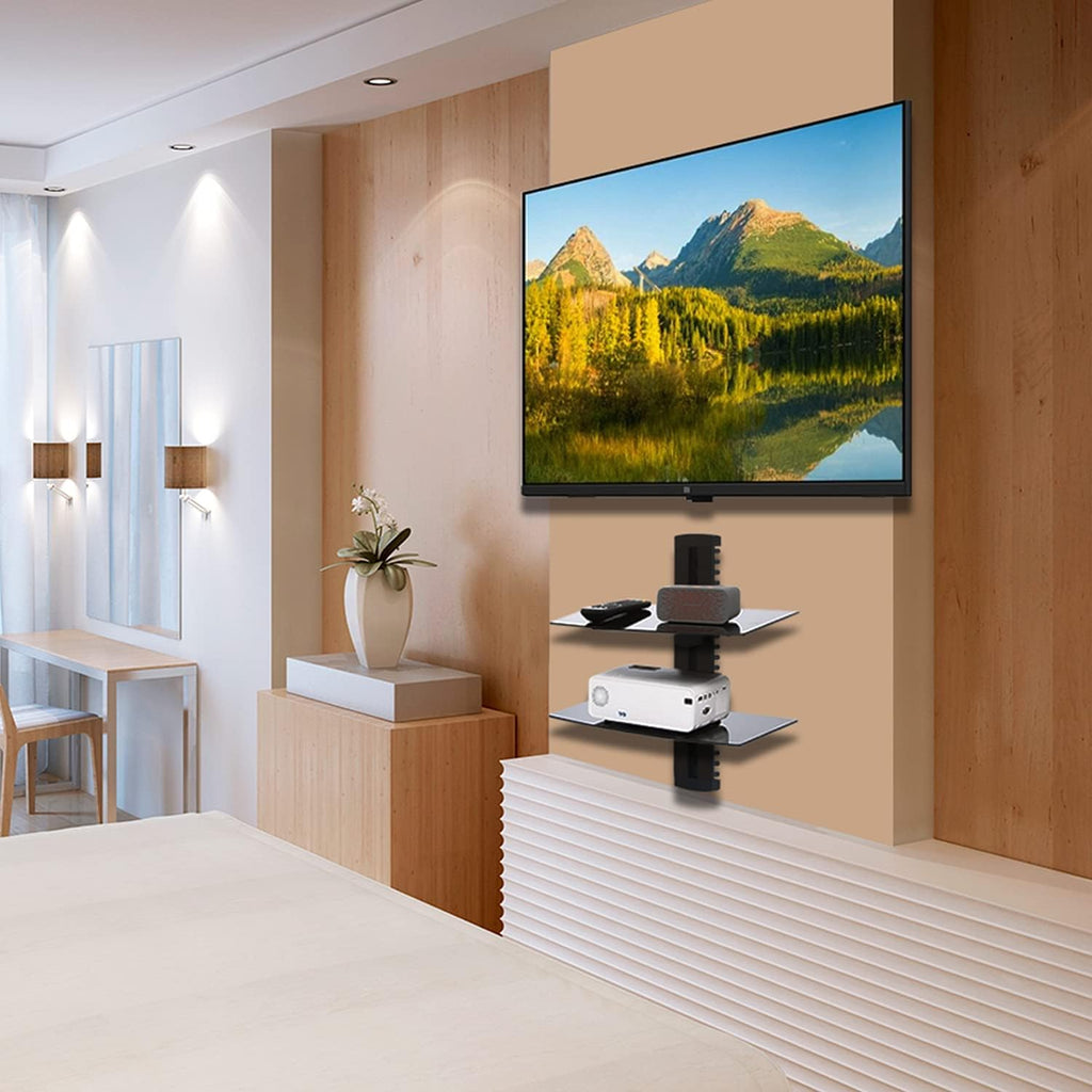 WALI 2 Tier Glass Floating TV Wall Shelf for Projector, DVD Players - Image 8
