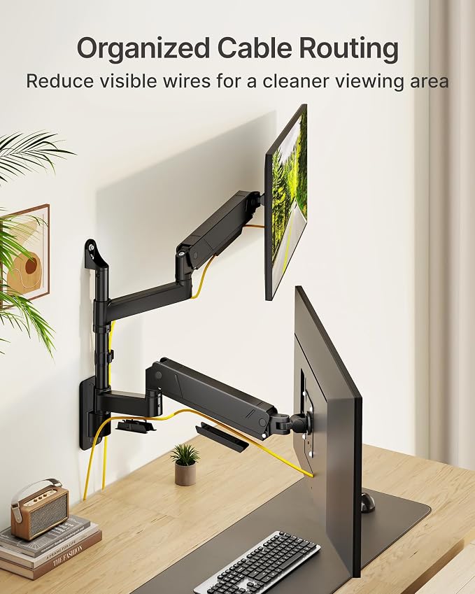 monTEK Vertical Dual Monitor Wall Mount for 17-35" Screens, 35.2 Lbs Each | Heavy Duty Dual Monitor Arm, Full Motion, 75x75/100x100 Compatible, for Flat/Curved Monitors, Home Office & Gaming, Black - Image 8