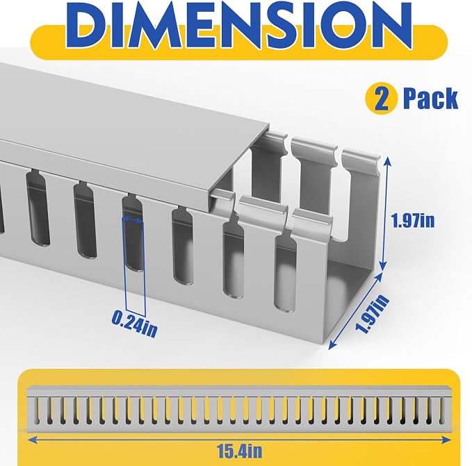 Open Slot Wiring Raceway Cable Duct,Cable Management Cord Track | 123" open slot cable raceway,Grey 1.97x1.97", 2 pcs desk wire channel to hide computer cables and cords - Image 2