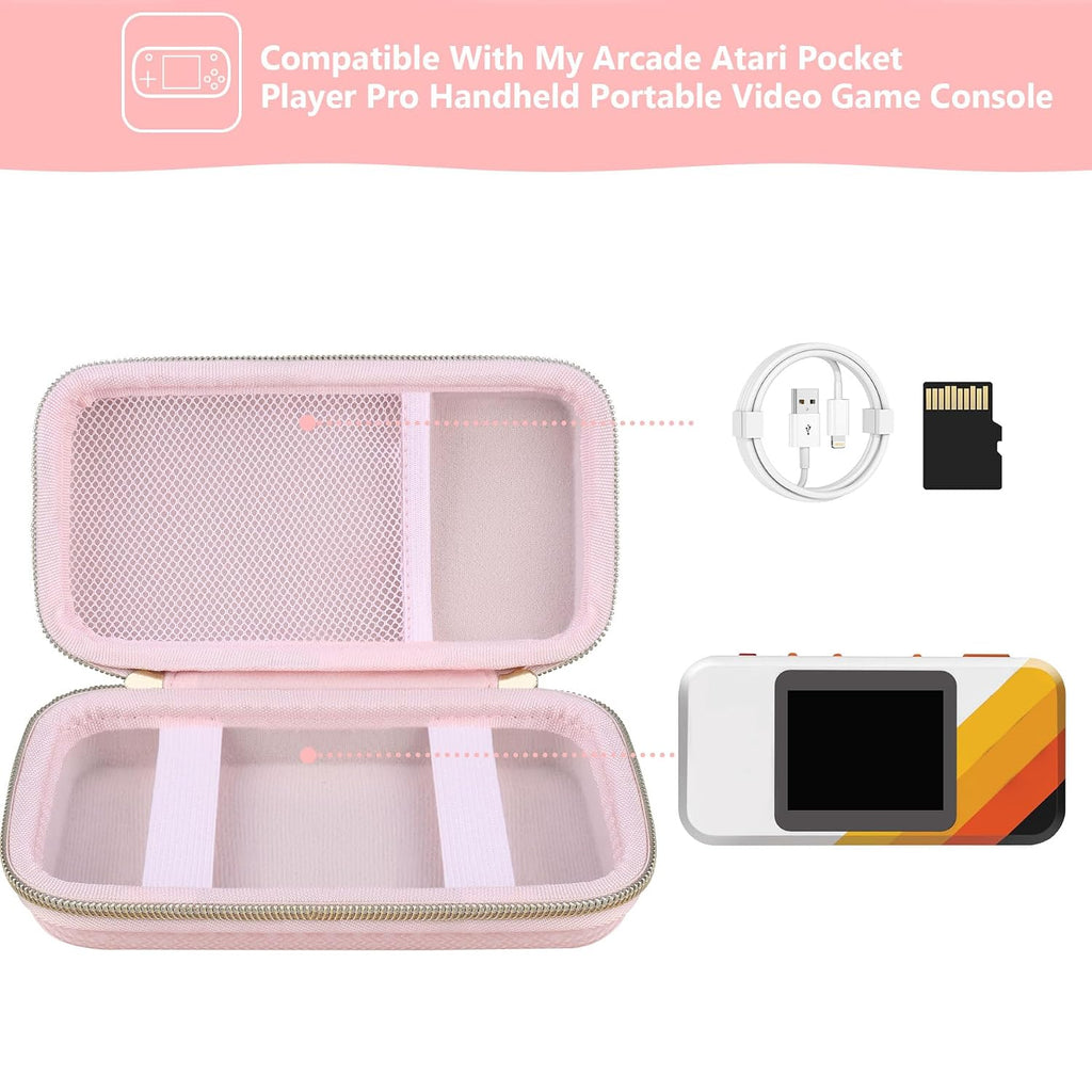 Supmay Hard Travel Case for My Arcade Atari Pocket Player Pro, Portable Video Game System Handheld Game Protection Case with Mesh Pocket for Batteries and USB-C Cable, Pink - Image 2