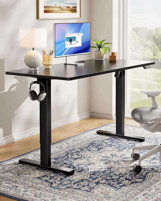 HUANUO Electric Standing Desk, Whole Piece Desktop, Adjustable Height Computer Desk, 4 Height Memory Settings, Sit Stand Up Desk for Home Office, 40" x 24", Black - Image 2