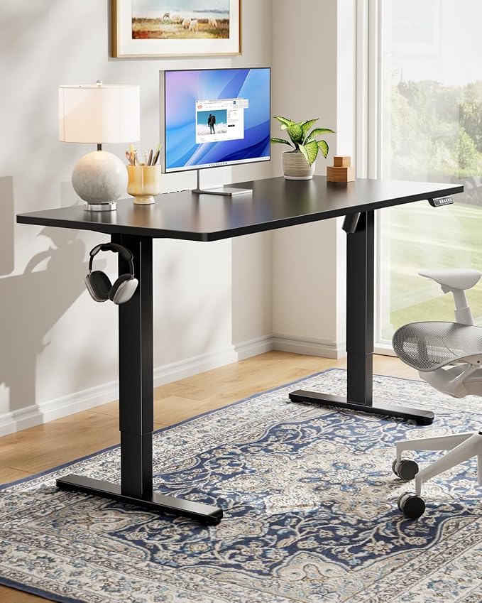 HUANUO Electric Standing Desk, Whole Piece Desktop, Adjustable Height Computer Desk, 4 Height Memory Settings, Sit Stand Up Desk for Home Office, 60" x 24", Black - Image 2