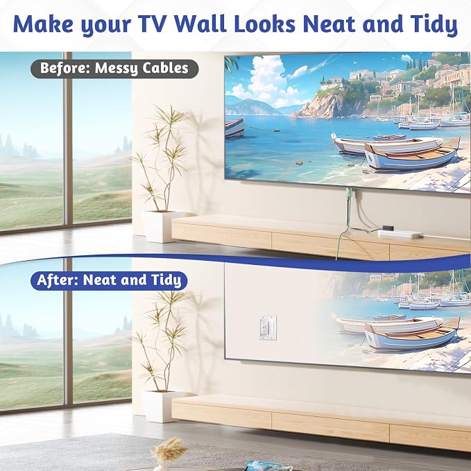 in Wall Cable Management Kit with Brush Wall Plate, AC Outlets & USB Ports | 9.8ft Cord, Recessed Outlet Box, for Walls Mount TV with Cable Management Box, in Walls TV Connection Kit, White - Image 4
