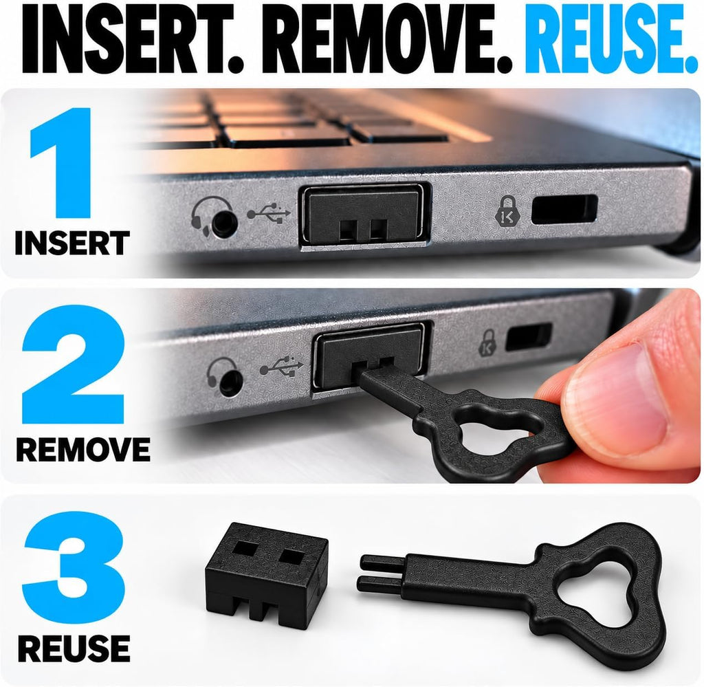 USB A Port Blockers 10 Pack, Control USB Access, 2 Dual Prong Keys, Black - Image 5